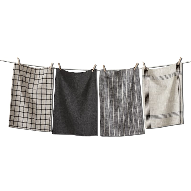 Canyon Woven Dishtowel Set of 4 Black Multi Cotton Kitchen Towels Machine Wash 26x18 Everyday Use
