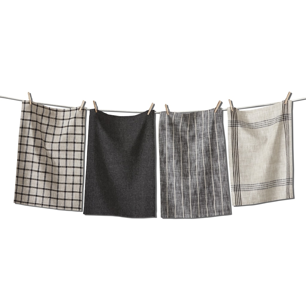 Canyon Woven Dishtowel Set of 4 Black Multi Cotton Kitchen Towels Machine Wash 26x18 Everyday Use
