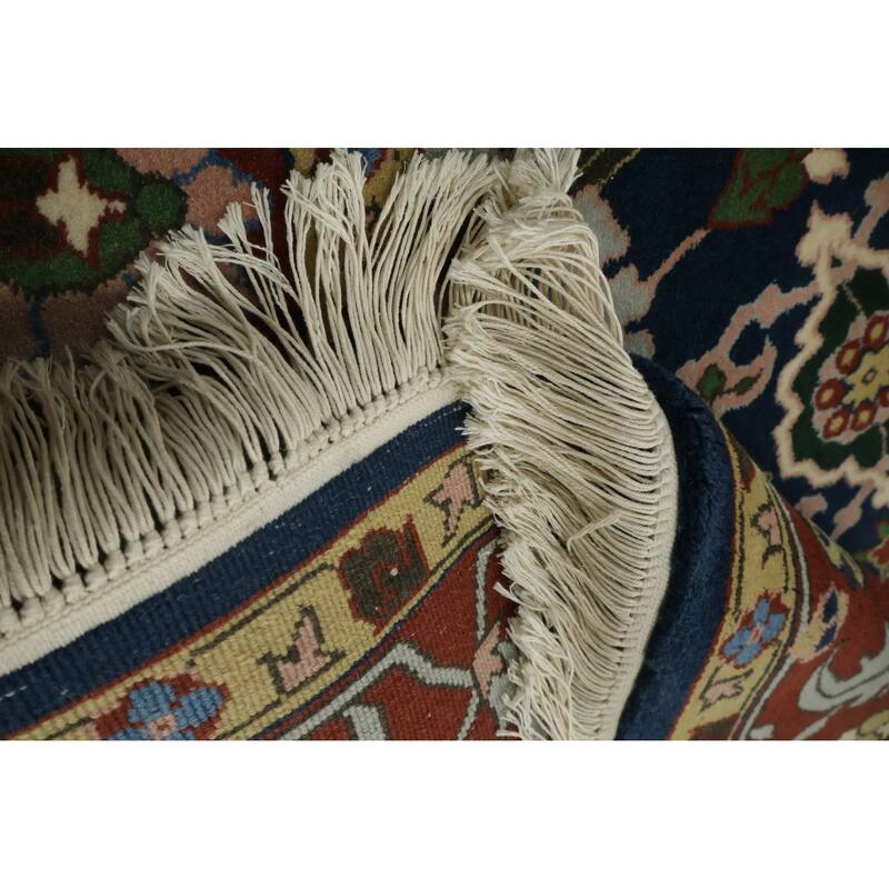 Hand Knotted Oriental 100% Wool Carpet Traditional All-Over Navy Blue & Blues Agra Area Rug - 9' 1'' X 6' 1''