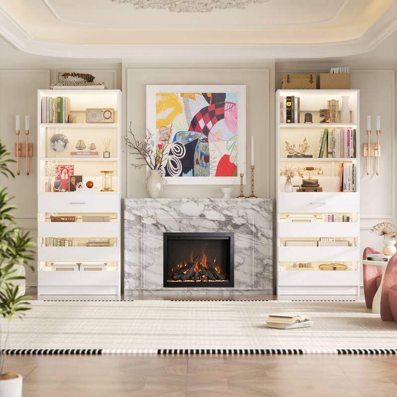 21.3'' W Closet System with 4 Wooden Drawers, 1.78FT Walk-in Closet Organizer Wardrobe with Adjustable Open Shelves
