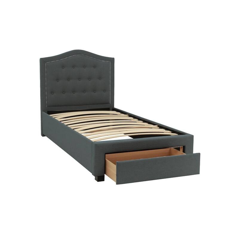 Twin Size Button-Tufted Arch Headboard Storage Bed with Storage Drawer
