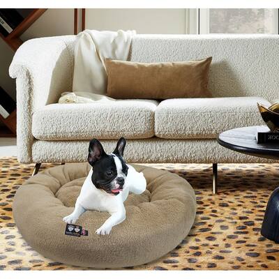 Bessie and Barnie Ultra Plush Deluxe Comfort Pet Dog & Cat Taupe Snuggle Bed- Machine Washable, Made in the USA