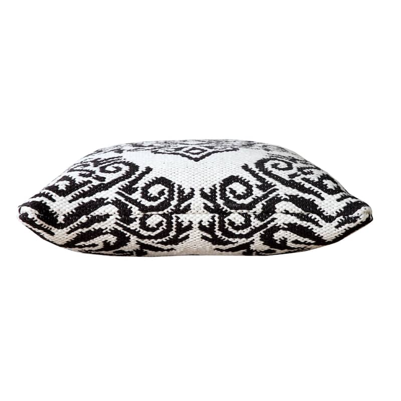 HomeRoots 20" X 20" White And Black 100% Cotton Damask Zippered Pillow
