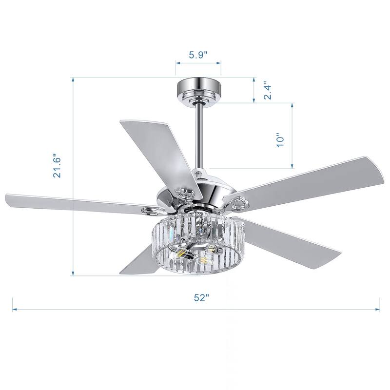 52-inch 5-Blade Chrome Crystal Ceiling fan with Light and Remote