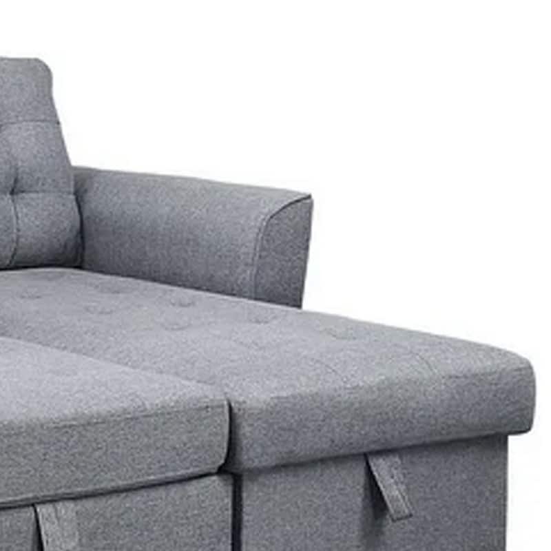 91 Inch Modern Sleeper Sectional Sofa with Reversible Storage Chaise, Gray