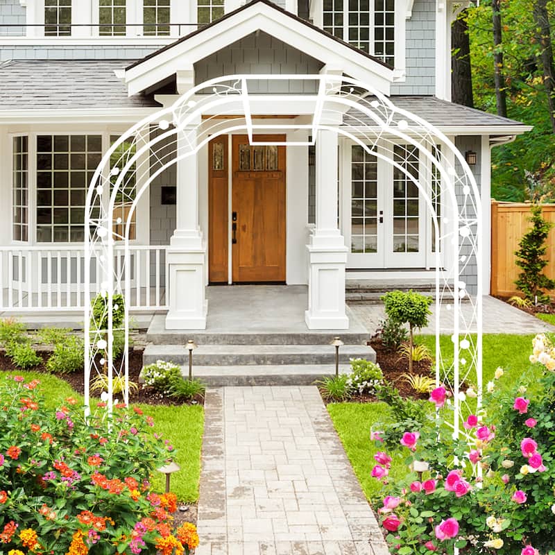 Metal Garden Arch "W74.4 x H98.4" Garden Arbor Trellis Climbing Plants Support Rose Arch Outdoor Arch Cream White