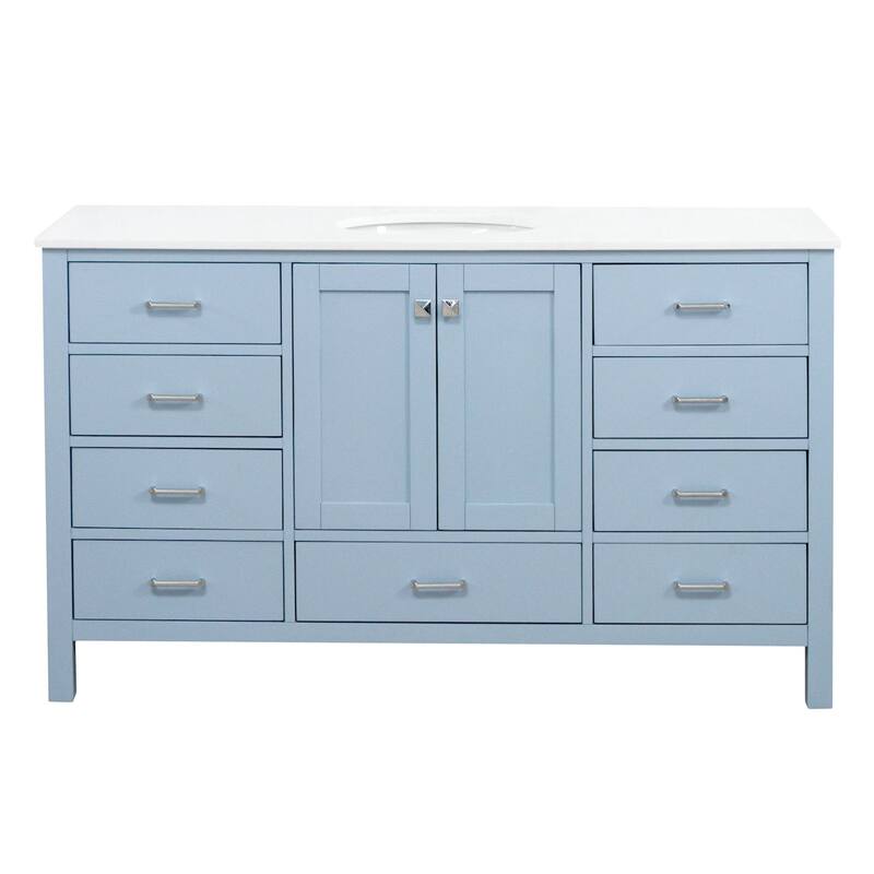 KitchenBathCollection Horizon 60" Single Bathroom Vanity with Engineered White Top