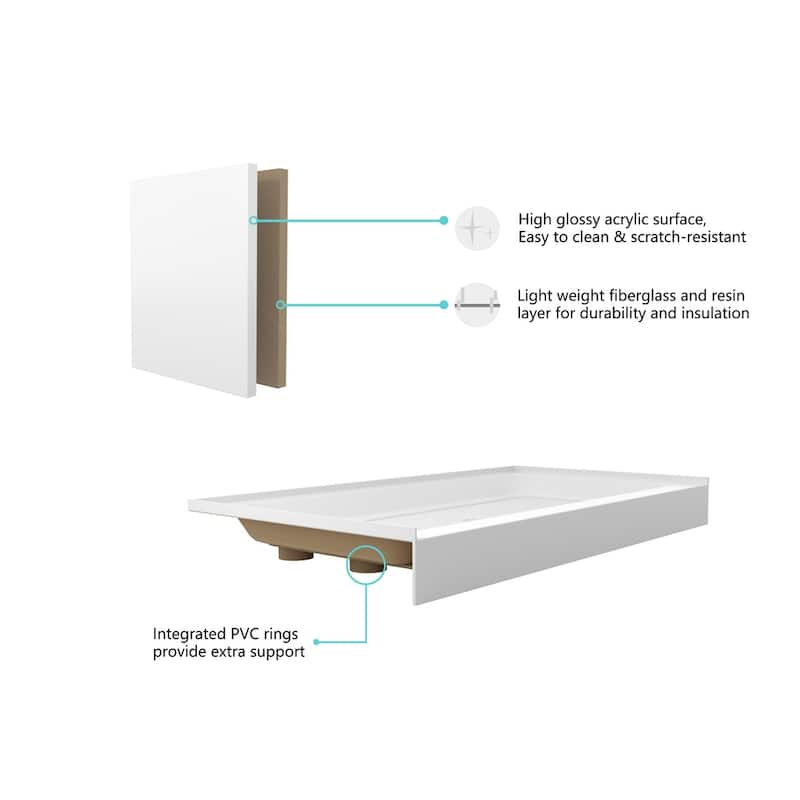 Indigo Home 60x32 inch Single Threshold Shower Tray Left Drain in White