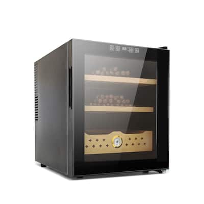 Black 50L Cigar Humidor Cedar Cooling And Heating 300-Count Capacity - 18.80 x 16.90 x 19.20