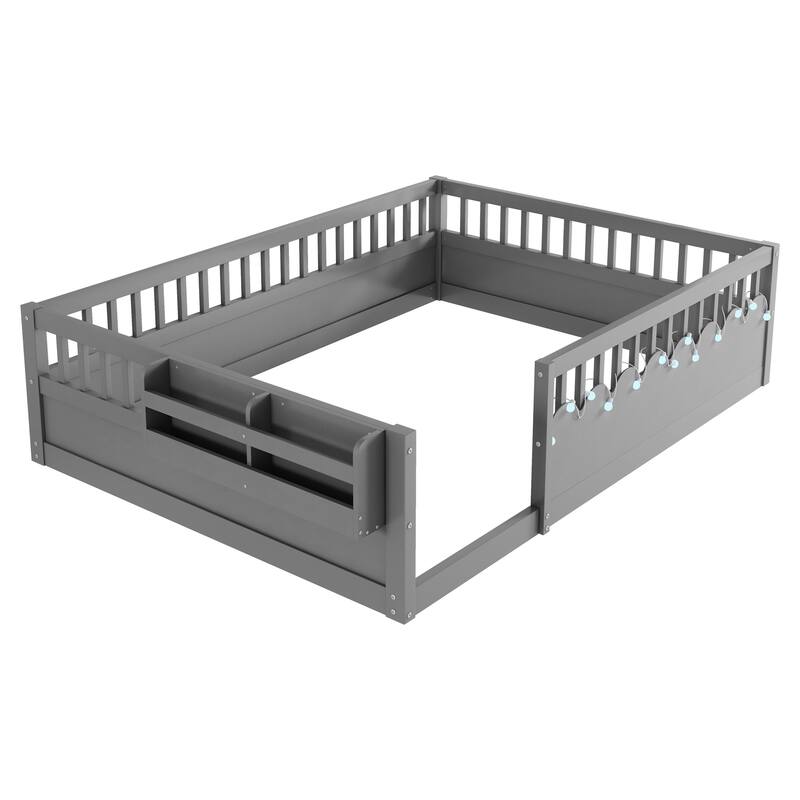 Full Montessori Floor Bed Frame with High Rails