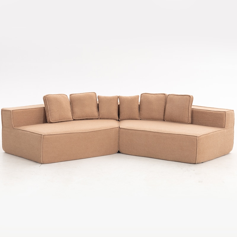 132"Oversized Teddy Fabric Modular Sectional Sofa,Full-Foam Cushion Design with Ultra Soft Feel with Six Cushions