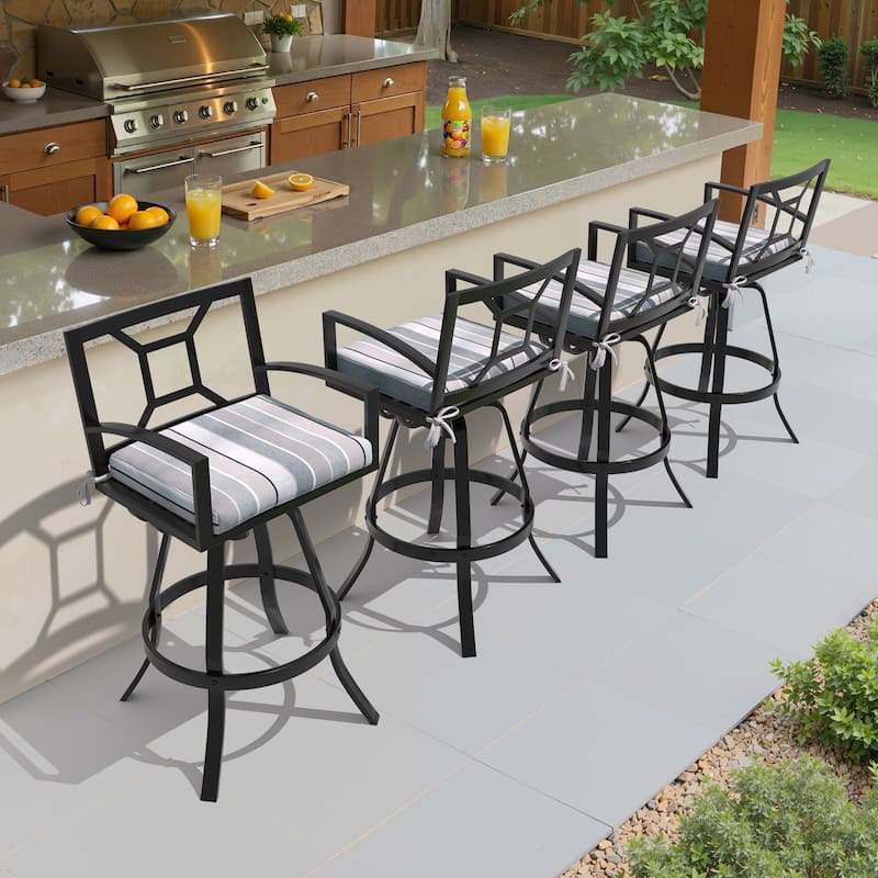 Outdoor Premium All-Aluminum Bar Height Bar Stools with Sunbrella Cushions - MILANO CHAR - 4PC