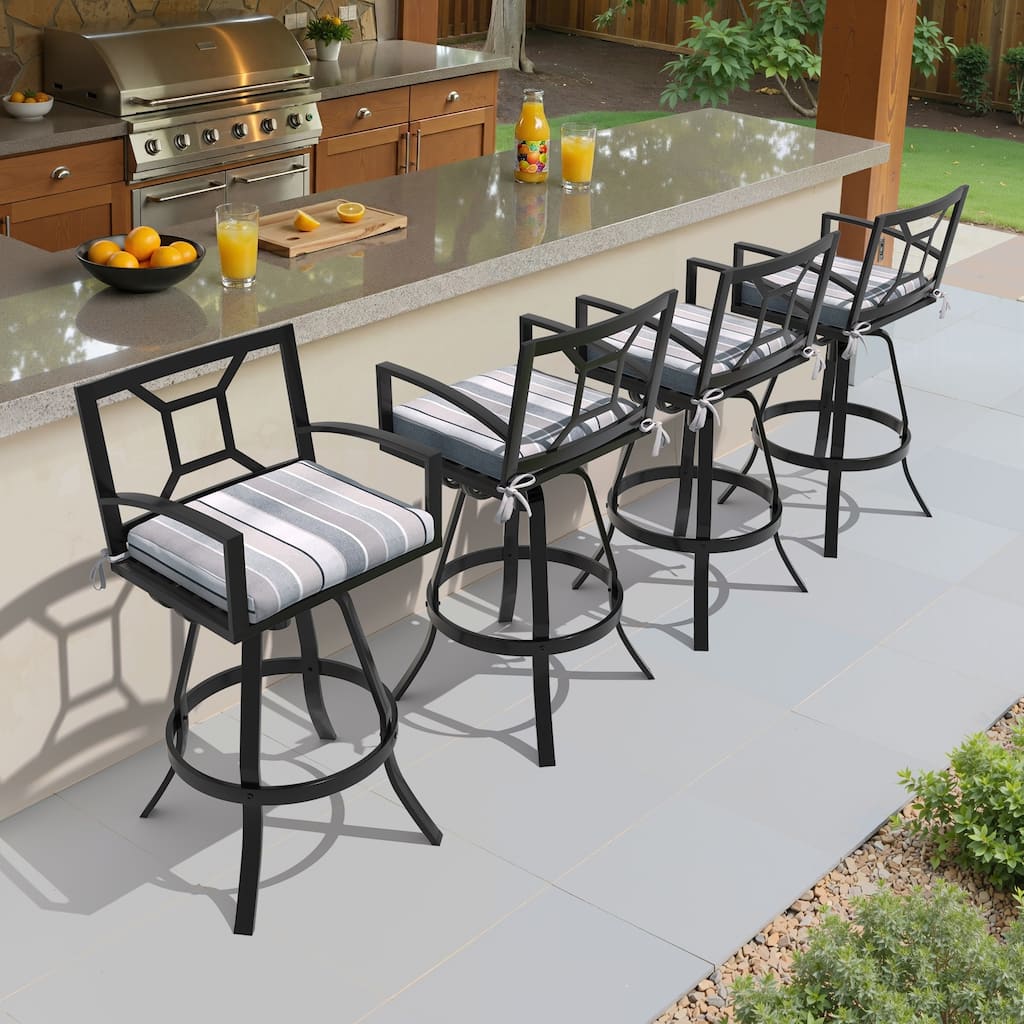 Outdoor Premium All-Aluminum Bar Height Bar Stools with Sunbrella Cushions