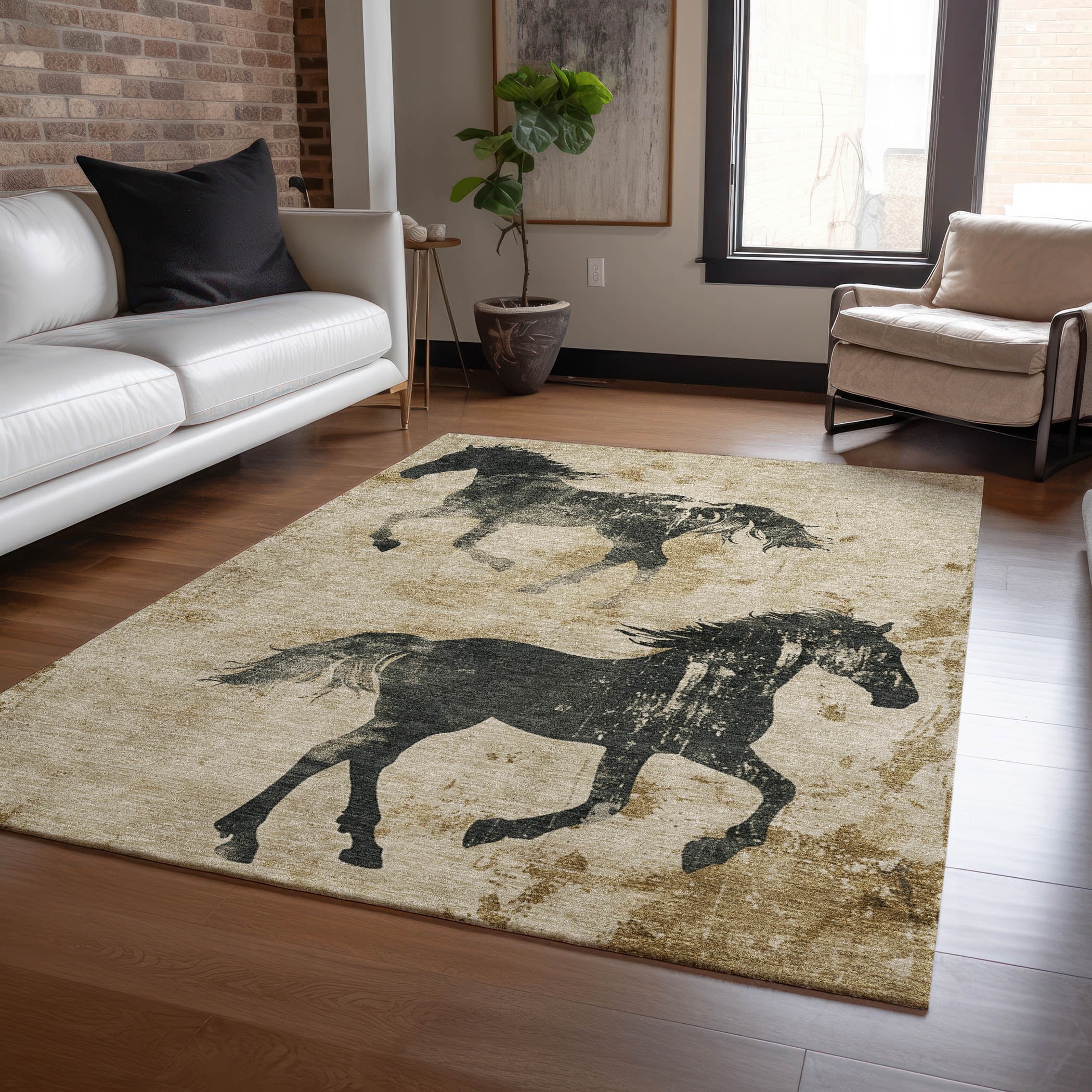 Machine Washable Indoor/ Outdoor Horse Chantille Rug