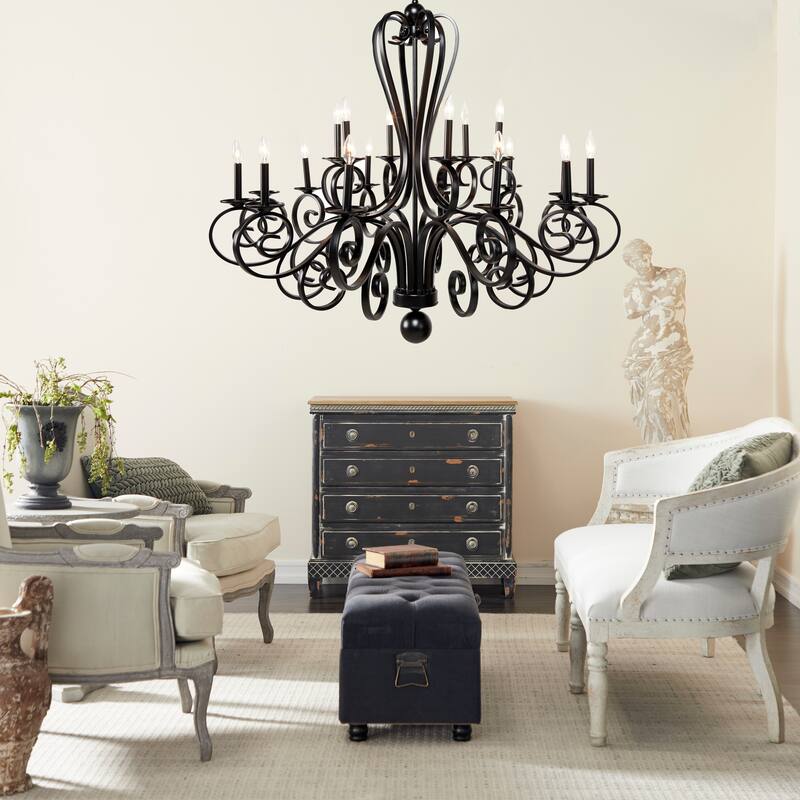 Black Metal Antique Style 18 Light Room Chandelier with Scrolls