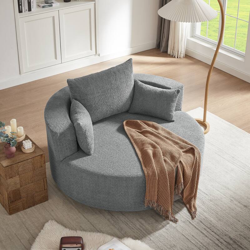 360° Swivel Chair Accent Barrel Chair Swivel Round Sofa Chair with 3 Removable Pillows for Living Room, Bedroom - Grey