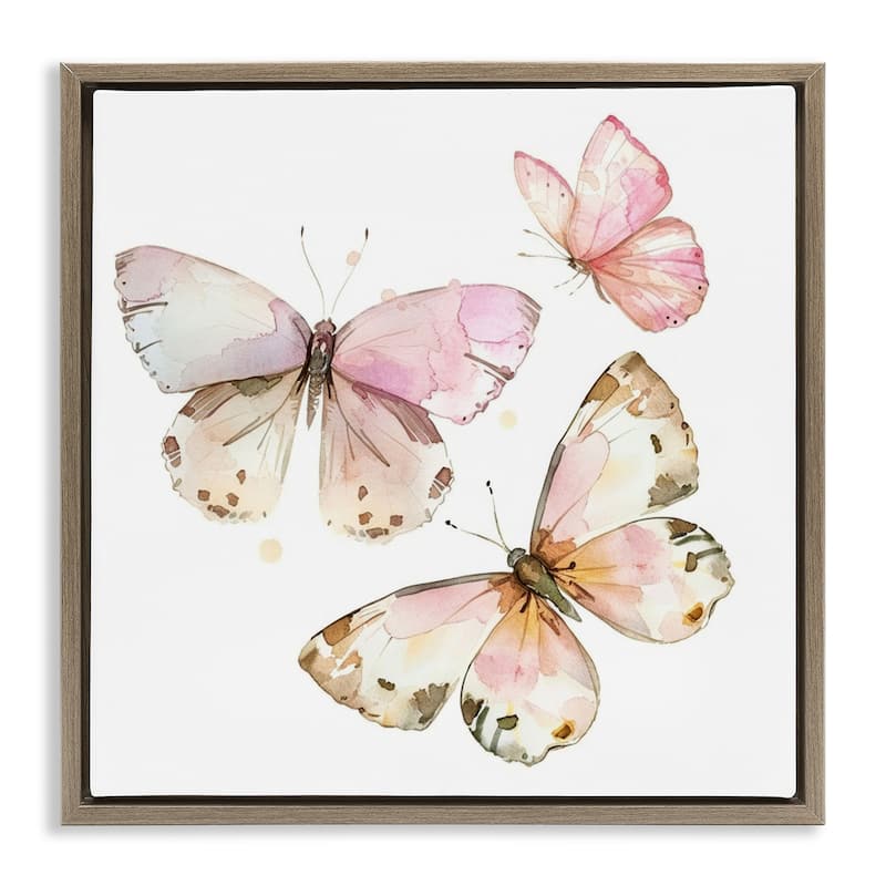 Stupell Soft Watercolor Butterfly Trio Framed Floater Canvas Wall Art Design By LSR Creative Studio - 25 x 25 - Brown