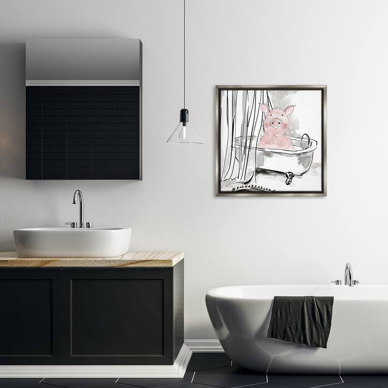 Stupell Minimal Bathtub Piggy Framed Floater Canvas Wall Art Design By Carol Robinson