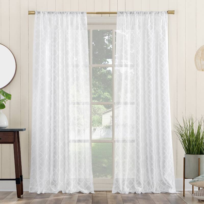 No. 918 Tina Geometric Clipped Semi-Sheer Rod Pocket Curtain Panel, Single Panel