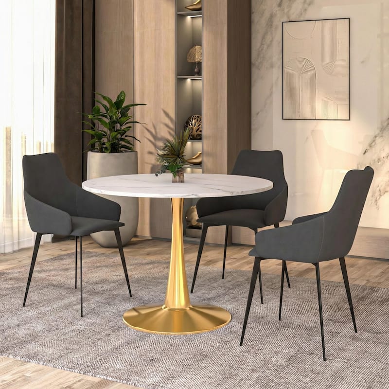 Bristol 40" Modern Round Dining Table with Accent Gold Steel Pedestal Base, Scratch-Resistant and Easy-Care