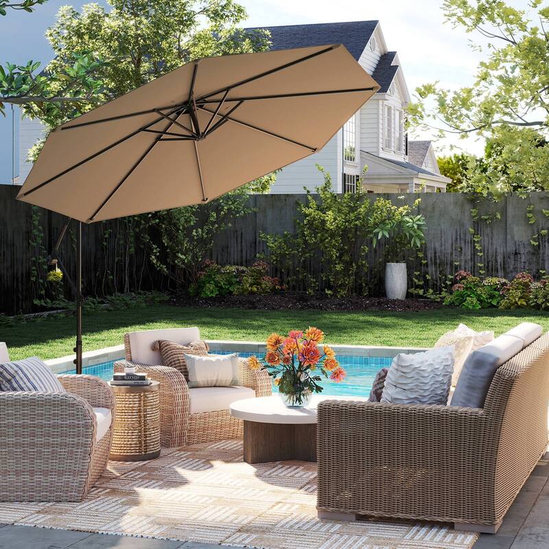 Costway 10 FT Patio Offset Umbrella w/8 Ribs Cross Base Tilt