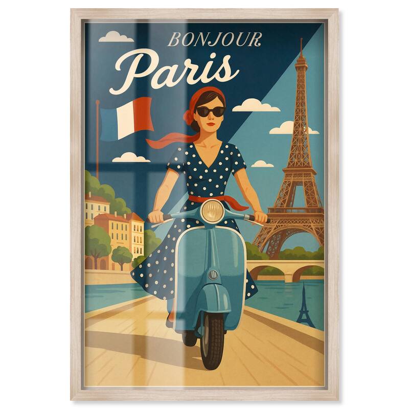Scooter French Travel Shadowbox by Art Remedy - Natural - 24" x 36"