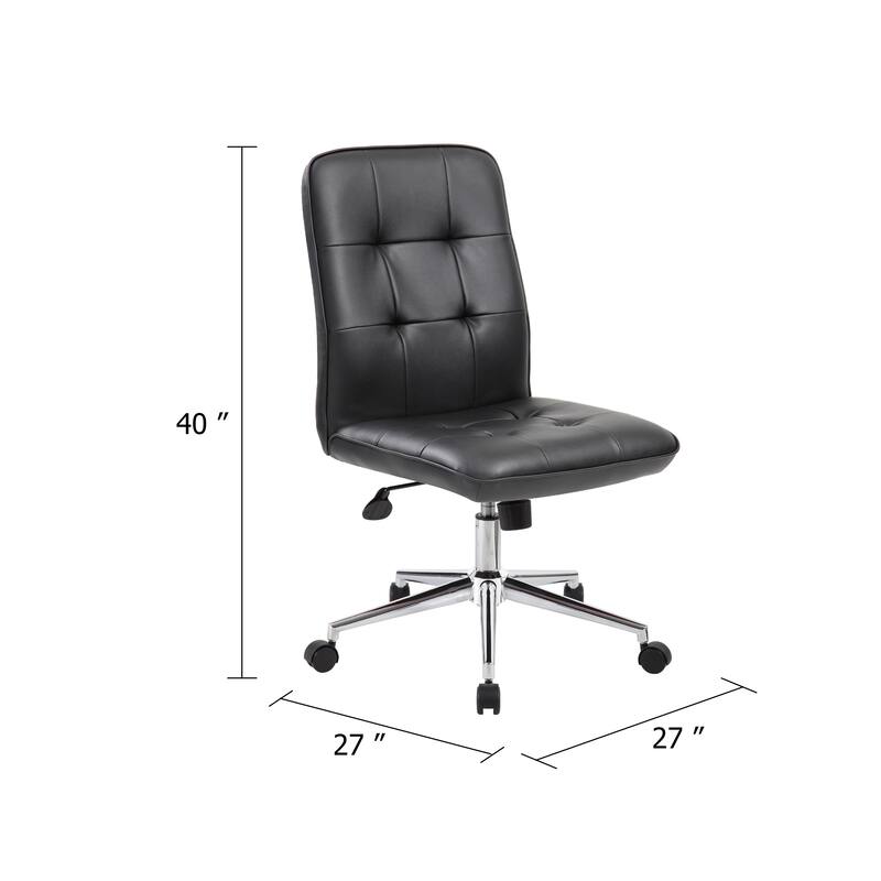 Sela Swivel Office Chair, Tufted Black Seat & Back, Chrome Base
