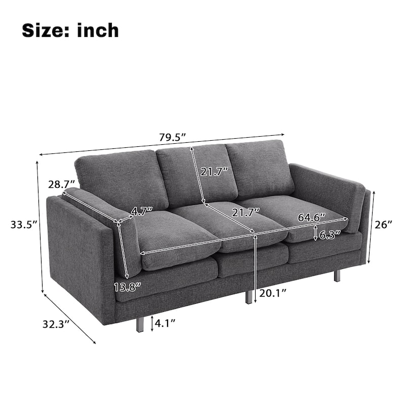 Modern 3-seater Sofa 79.5" Sofa Couch Upholstered Sofa with Dual-layer Seat Cushions for Living Room
