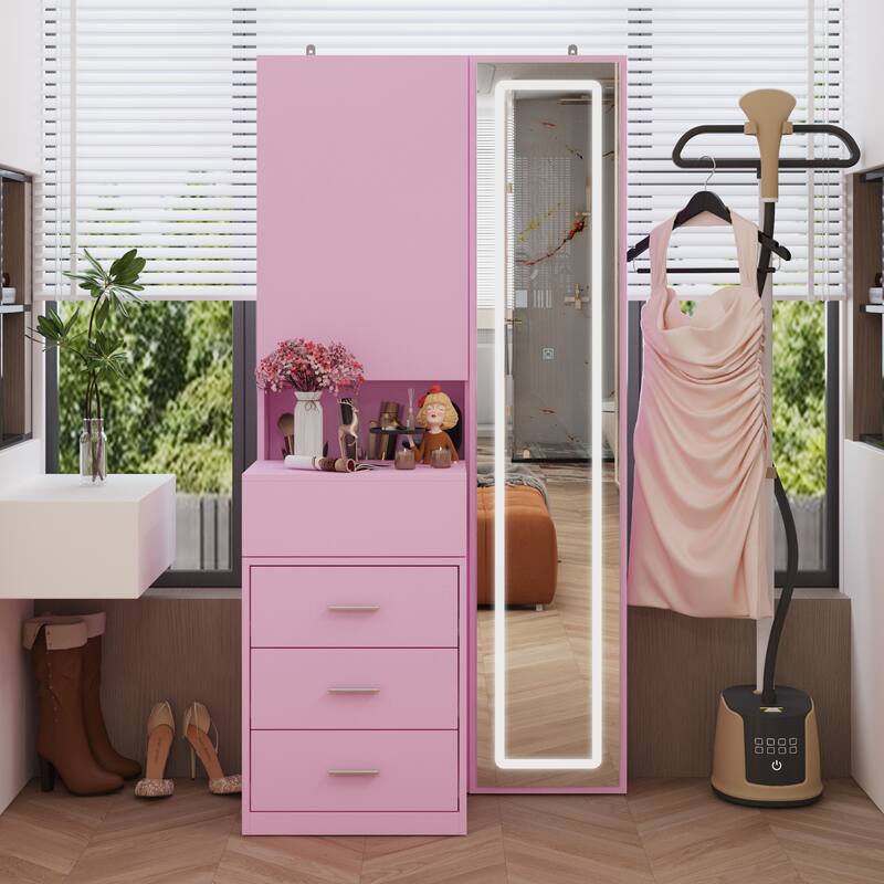 Sleek Storage Dresser with Ambient Mirror Lighting Makup Vanity Table