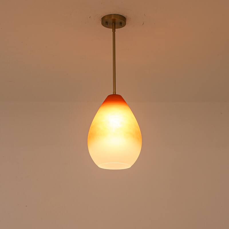 1-Light Boho Brass & Hand-Blown Glass Pendant Light for Bedroom or Dining Room - 1 Light