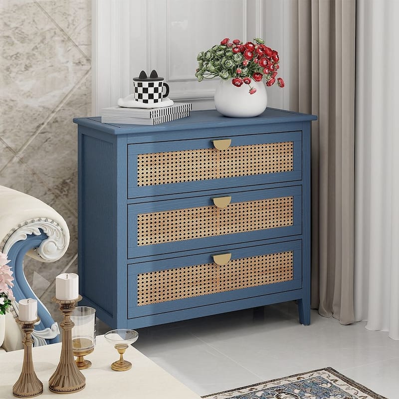 3 Drawers Rattan Storage Cabinet for Bedroom Living Room