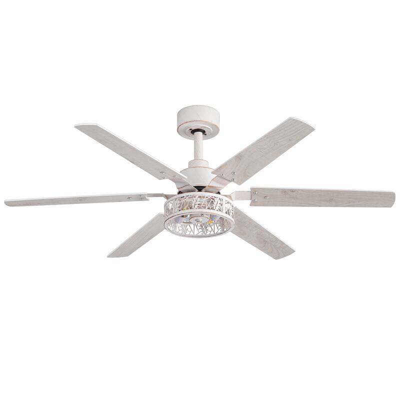 2pcs 46-inch Reversible 6-Blade Distressed White Ceiling Fan with Light and Remote