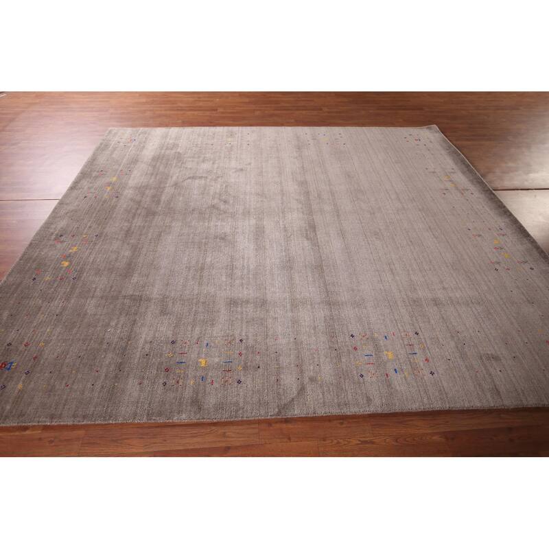 Striped Brown Gabbeh Oriental Area Rug Hand-Knotted Wool Carpet - 8'2" X 9'2"