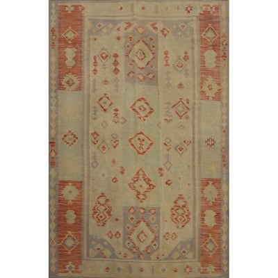 Hand Woven Oriental 100% Wool Carpet Southwestern Tribal Beige & Ivories Kilim Area Rug - 6' 5'' X 4' 11''