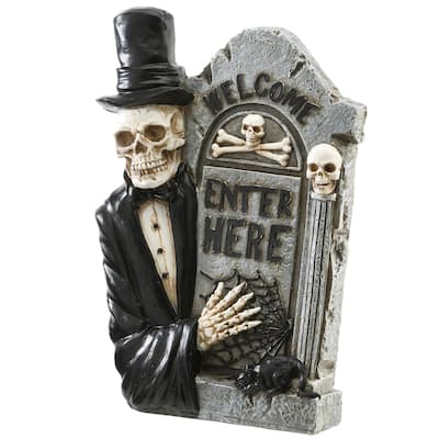 National Tree Company Halloween Skeleton Holding a Tombstone Decoration, 12 Inches