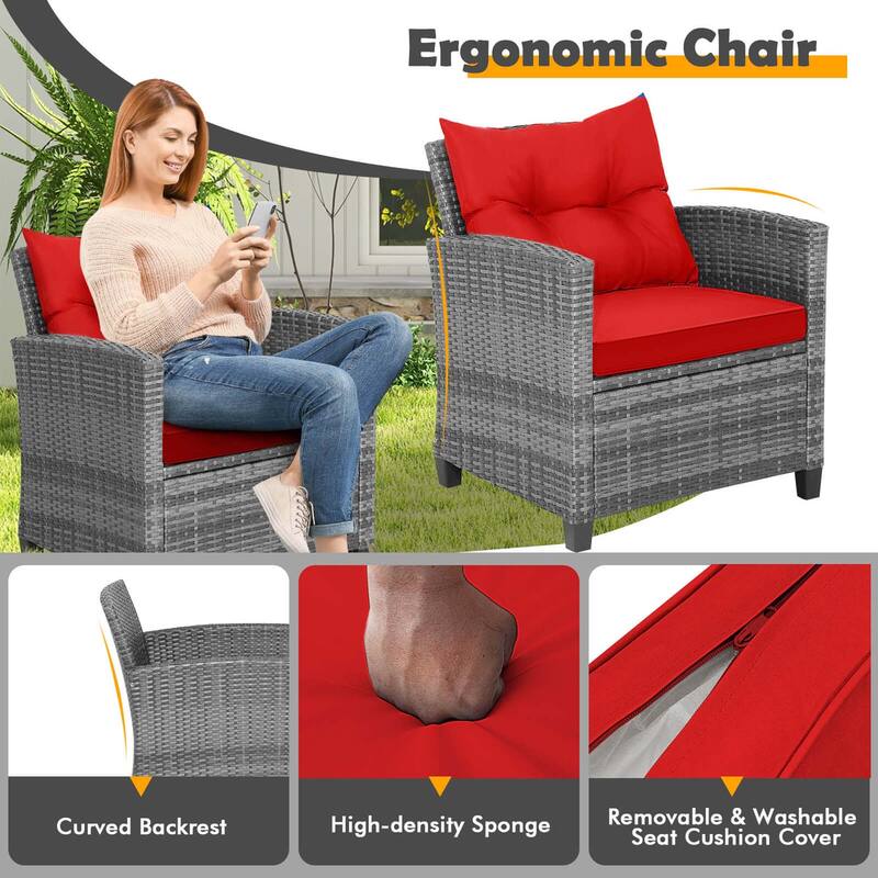 Costway 3PCS Patio Rattan Furniture Bistro Set Cushioned Sofas Side - See Details