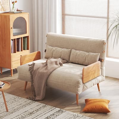 JASIWAY 43.3'' Upholstered Loveseat Sofa Bed, Beige