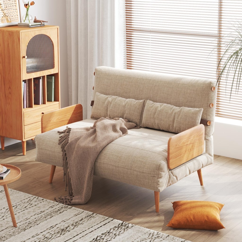 JASIWAY 43.3'' Upholstered Loveseat Sofa Bed, Beige