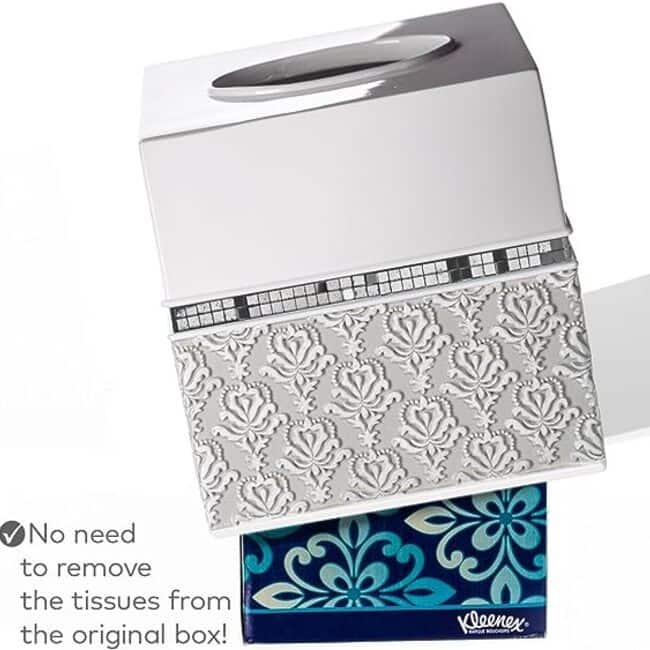 Creative Scents Mirror Damask White & Gray Square Tissue Box Cover