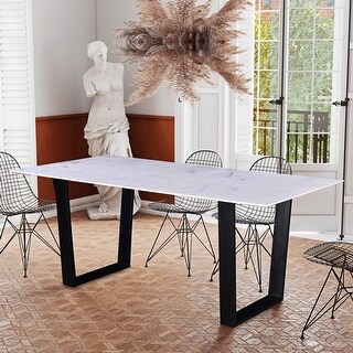 Juno 72 in. Marble Rectangle Dining Table w/ Black Metal Sled Base ...