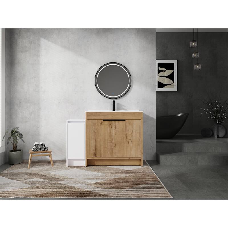 72" Freestanding Bathroom Vanity Set with Adjustable Storage Cabinets, Black Ceramic Sink