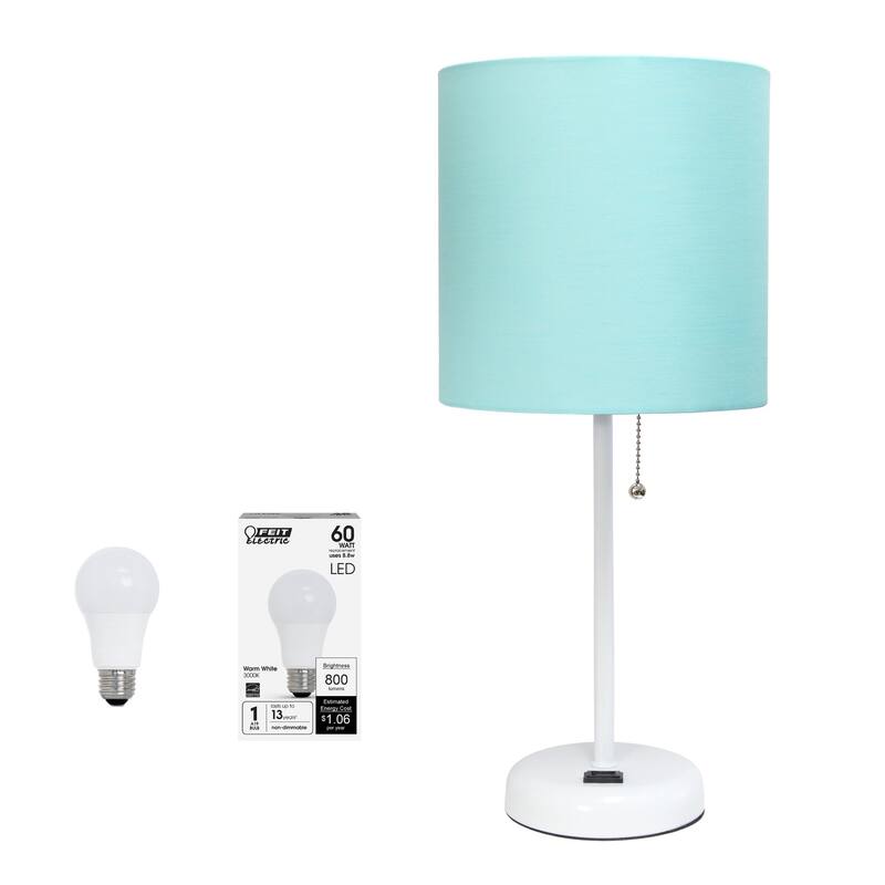 Stick Table Lamps with Drum Shade - 19.5" - White and Aqua Blue