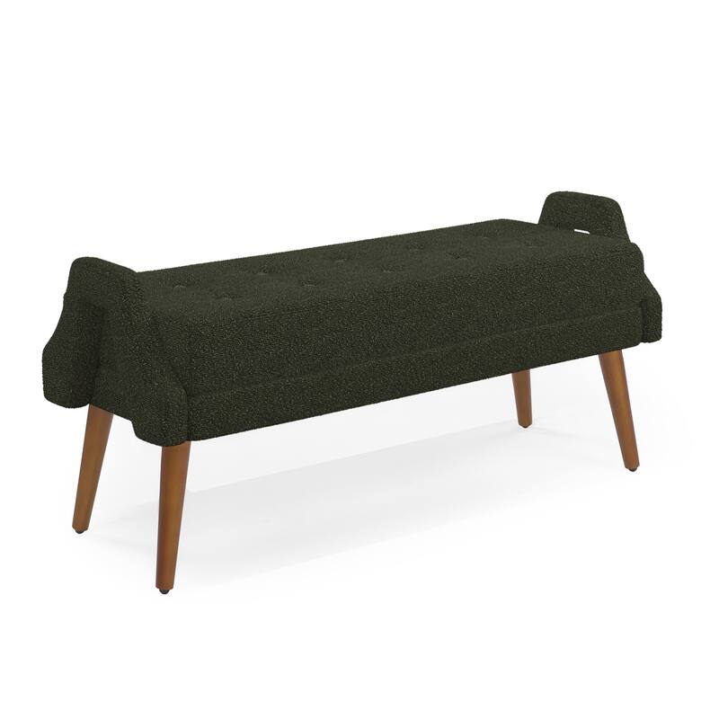 Roomfitters Modern Upholstered Bench with Looped Yarn Fabric, Geometric Armrests and Rubber Wood Legs for Bedroom or Entryway