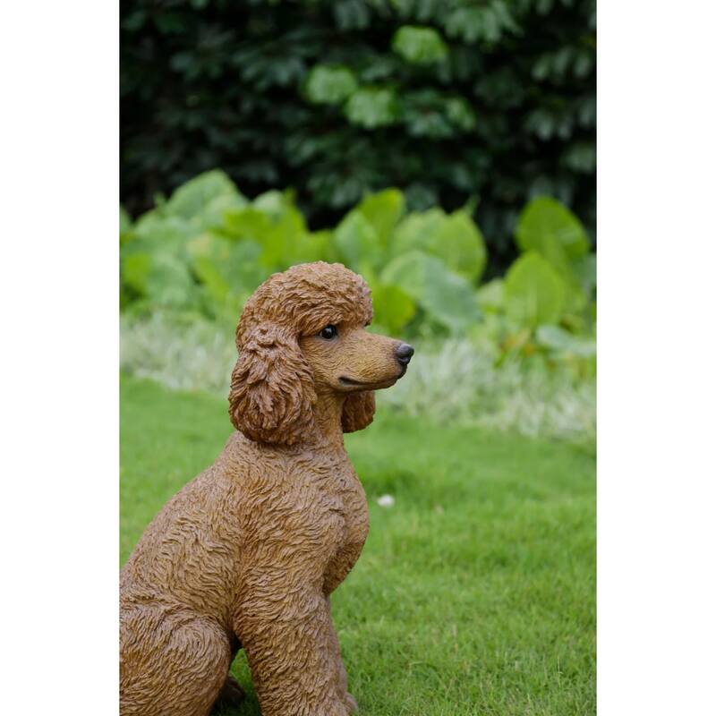 Sitting Poodle Dog Outdoor Garden Statue - 19" - Brown