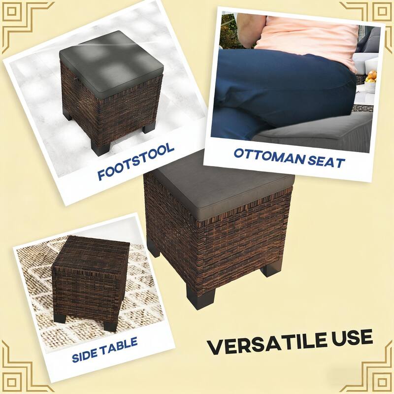GDFStudio - Miles Versatile Wicker Ottoman Cubes for Outdoor Seating and Flexible Use Set of 2
