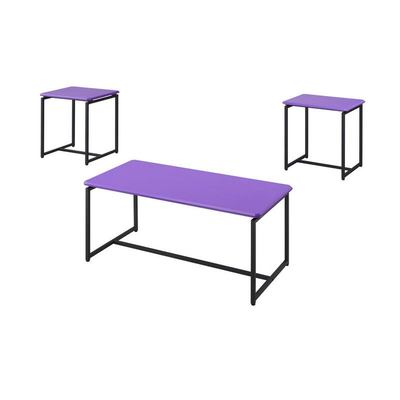 Ont 3 Piece Coffee Table and End Table Set, Black, Purple Carbon Fiber Top