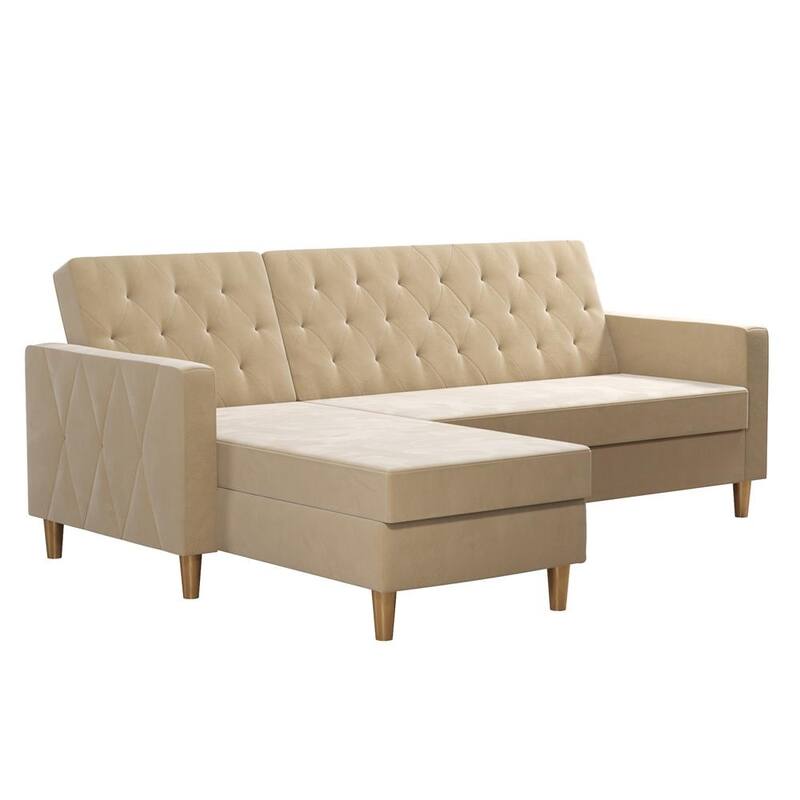 CosmoLiving by Cosmopolitan Liberty Sectional Futon with Storage - Ivory Velvet