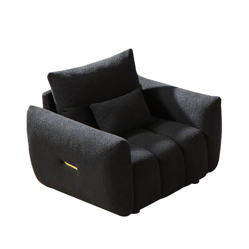 Upholstered Armchair Teddy Fabric Single Sofa Deep Seat Accent Chair, Armrests Side with Metal Strip Decorations