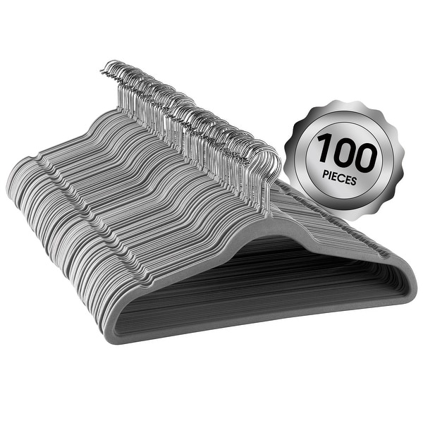 Elama Home 100Pc Velvet Slim Clothes Hangers w SS Swivel Hooks