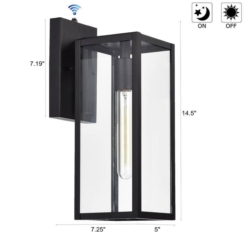 Practical 1-Light Outdoor Wall Lamp with Dusk to Dawn Sensor, Matte Black Finish - 14.5*5*7.25